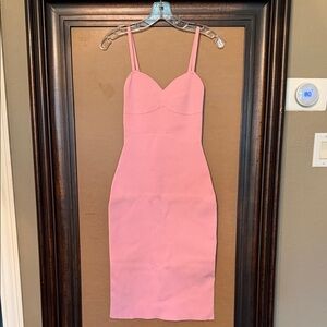 Babaton Pink Lariat Sweetheart Midi knit Dress